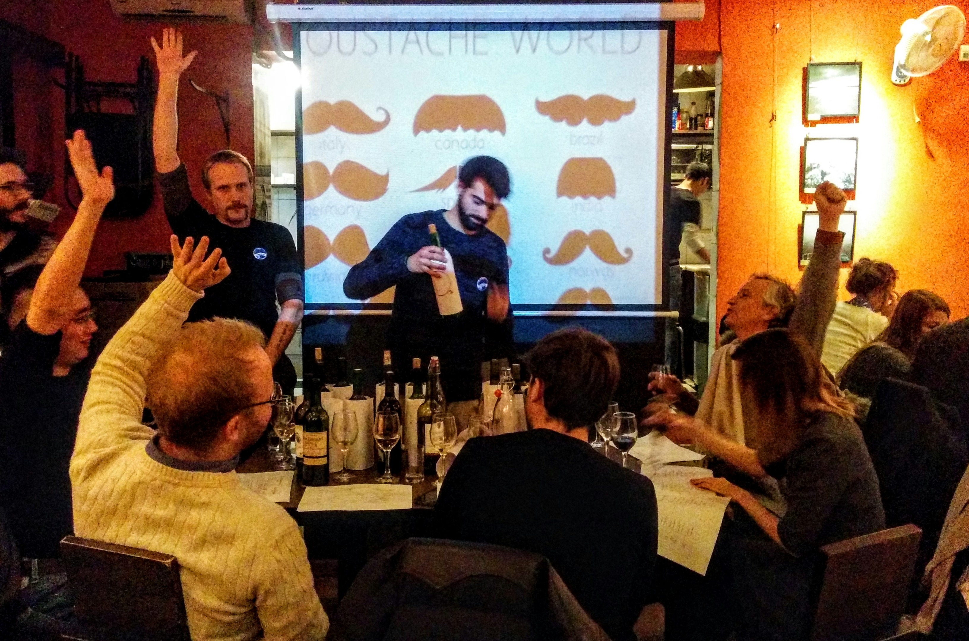 CD Maovember 2015 Guessing wines at the French-China blind tasting at Cafe de la Poste.
